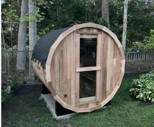 Sauna de Madera de Cedro Rojo y Hemlock de Primera Calidad HELIUS, Amplia Sauna de Barril para 4 Personas para Exteriores con Estufa Harvia y Puerta de Vidrio - Product Image 2