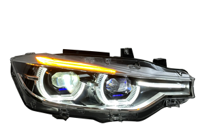 Nuovo Faro SJC Aggiornato F30 per <span class=keywords><strong>BMW</strong></span> <span class=keywords><strong>Serie</strong></span> 3 F30 F35, DRL Giallo/Bianco, Doppia Lente Proiettore, Finitura <span class=keywords><strong>Blu</strong></span>, Faro Anteriore per Auto - Product Image 4