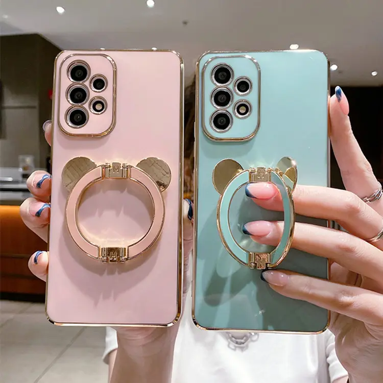 New Hot Luxury Electroplate Cute Panda Soft with Holder Phone Case For Samsung S22 PLUS For Iphone 14 pro max