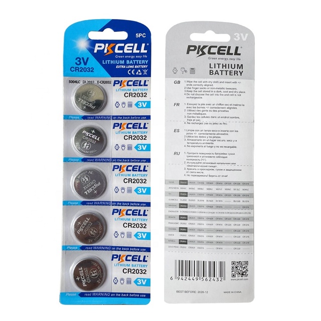 PKCELL 3v Button Cell Pile Cmos Cr2032 Battery Coin Cell for LED Flash