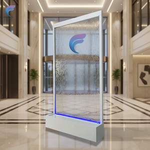 Fontaine d'eau de sol intérieure personnalisée en verre trempé auto-adhésif, design côtier, éclairage à changement de couleur sans fil avec télécommande, pour hôtel - Product Image 4