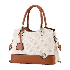 Elegant Large-Capacity Women's Cotton Color-Blocking Multi-Layer Bucket Shape Tote Bag <strong>Shoulder</strong>/Crossbody <strong>Strap</strong> Zipper Closure - Product Image 5