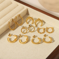 Boucles d'oreilles créoles en acier inoxydable plaqué or 18 carats avec zircone cubique pour femme, torsadées, épaisses, en forme de C, lot mixte, cadeau, vente en gros, OEM
