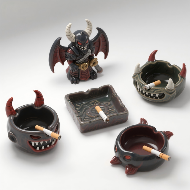 Demon Hunter Collectible Ashtray - 3D Hand-Painted Ceramic Gaming Merch, Custom Character Design for Fans & Geek Decor
