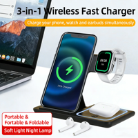 Chargeur sans fil pour smartphone, rapide, 3 en 1, 15 W, pliable, pour écouteurs, pour montre connectée, de haute qualité
