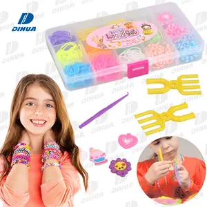 Faixa de relógio, faça você mesmo, kit com contêiner de armazenamento para meninas, kit de pulseira de borracha arco-íris para crianças