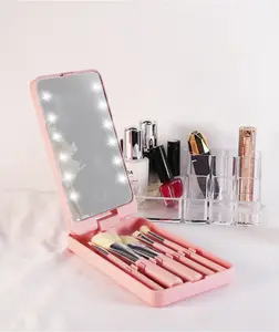 10 Touch Dimmer LED Bulbs Cosmetic Makeup Organizer Hand Custom Pocket Smart Touch LED Makeup Mirror With Light Brush