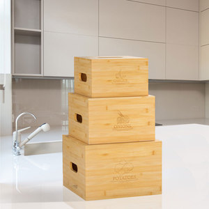 Bamboo <b>Storage</b> <b>Boxes</b> With Lids Rectangular Natural Wood Color <b>Kitchen</b> Vegetable Food Container Organizers - Product Image 4