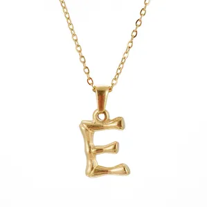 Monogram Acero inoxidable Stainless Steel Gold Initial Letter E Pendant Necklace Jewelry For Women