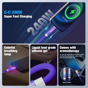 1.2m 240W PD Fast Charging <b>USB</b> C <b>Cable</b> with Aromatherapy & LED Light, Purple Silicone Data <b>Cable</b> for Wholesale - Product Image 3