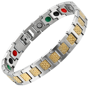Bracelet tendance en acier inoxydable à maillons géométriques, unisexe, avec thérapie magnétique aux ions négatifs, polyvalent, idéal pour un anniversaire - Product Image 6