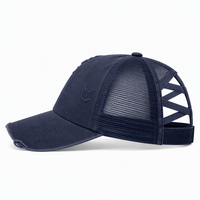 Nouvel arrivage transfrontalier Casquette de baseball 6 panneaux en maille, élastique, pour femme, avec ouverture pour queue de cheval croisée, tressée, version légère d'été, pour adultes