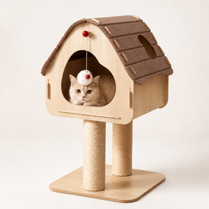 Arbre à <span class=keywords><strong>chat</strong></span> avec maisonnette, griffoir en sisal, toit en feutre, jouet à balle, pour plusieurs chats, fabricant OEM - Product Image 1