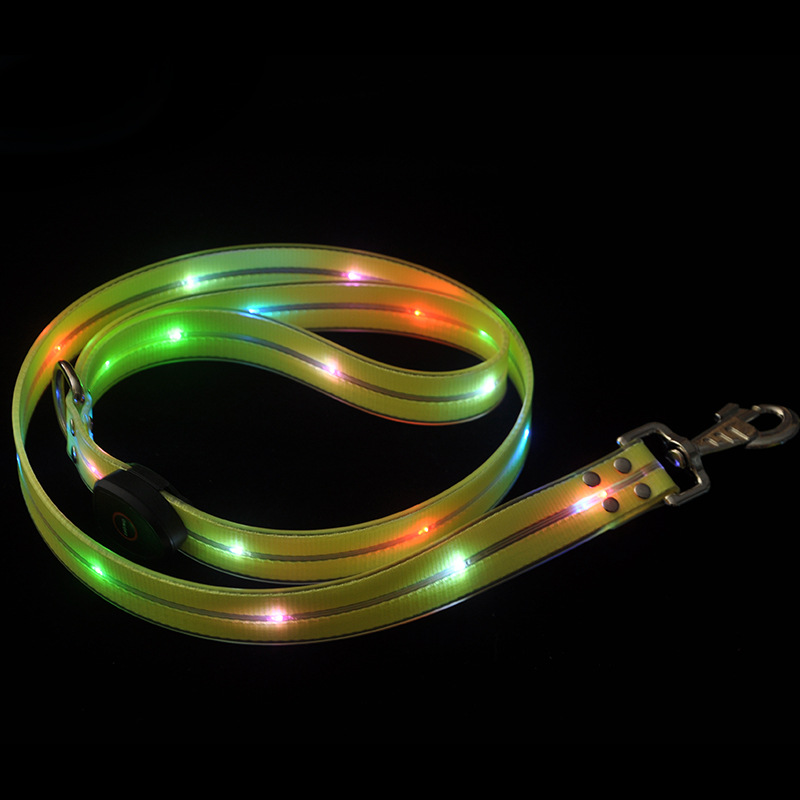 USB-перезаряжаемый флуоресцентный светодиодный поводок для домашних животных, цветной нейлоновый ремешок, сплошные уличные ремни с покрытием для кошек и собак