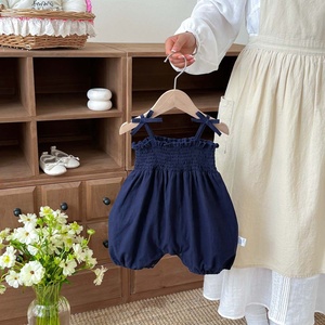 Tutina per Neonata con Elastico Arricciato e Fiocco, in Misto Cotone, Fantasia Floreale o Tinta Unita, per l'Estate e l'Uso Quotidiano all'Aperto - Product Image 2
