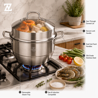 Casserole vapeur Zhenneng en acier inoxydable 304 à double couche, 2 niveaux, compatible avec les cuisinières à induction et à gaz, pour faire bouillir des soupes, cuire à la vapeur des légumes