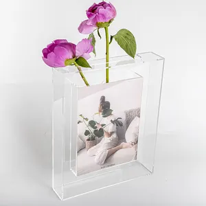 HOMESWEET फोटो फ्रेम फूलदान के साथ फैंसी सस्ता टेबलटॉप एक्रिलिक फ्लॉवर गुलदस्ते के साथ फोटो फ्रेम