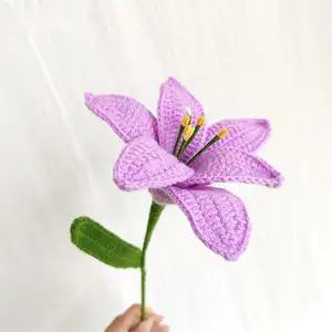 Renkli zambak bitmiş örme tığ ayçiçeği gül papatya zambak kutlama hediye için çiçekler