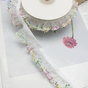 ZSY 1.7cm-<span class=keywords><strong>2</strong></span>.3cm Simli Dantel Şerit Giysi İç Giyim Elbise Elastik Bant Şerit Kemer Pul Payetli Pileli Fırfırlı Süsleme Dantel - Product Image 6