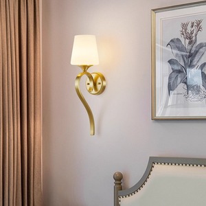 Lámpara de Pared <span class=keywords><strong>LED</strong></span> de Latón OGS/OEM con Pantalla de Vidrio, Luz Blanca Cálida Regulable, Estilo Americano, para Dormitorio y Sala de Estar, Lámpara de Pared de Cobre - Product Image 2
