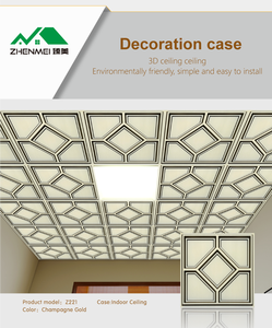 Hiện đại <span class=keywords><strong>PVC</strong></span> 3D nghệ thuật vuông gạch Trần không thấm nước khuôn-proofnatural Champagne vàng 605*605 Lay-in tấm Trần - Product Image 2