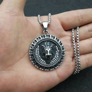 Yunnique – collier avec pendentif tête de lion en acier inoxydable, incrustation de strass argentés vintage, chaîne au design animalier, 3mm, 61cm - Product Image 5