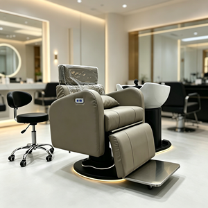 Fauteuil de lavage électrique inclinable avec lavabo en céramique, base lumineuse LED, multifonctionnel, pour salon de beauté et barbier - Product Image 4