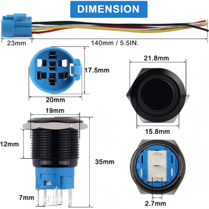 <span class=keywords><strong>12V</strong></span>-24V tự khóa vỏ đen Nút nhấn không thấm nước chống phá hoại 5Pins 1No 1Nc 16mm Kim Loại chốt IP65 cấp - Product Image 2