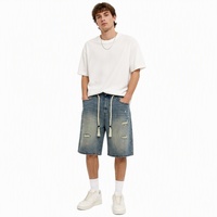Shorts en jean déchirés pour hommes de haute qualité, taille mi-haute, avec cordon de serrage semi-élastique, design de luxe, texture urbaine, décontracté d'été, fermetures éclair