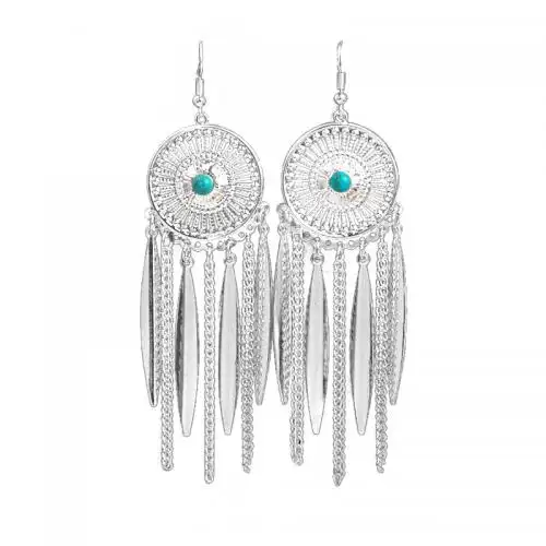 folk style zinc alloy turquoise earring silver color 1724258