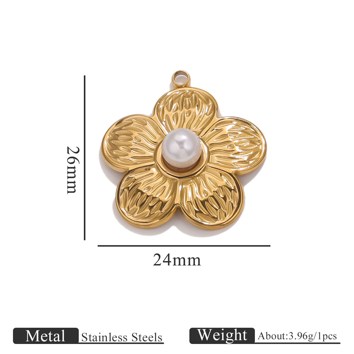 Pendentif perle fleur 5 feuilles-or