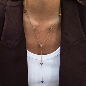 Collana in <span class=keywords><strong>acciaio</strong></span> inox 316L placcato oro Y a goccia con Multi CZ pietre drappeggio gioielli di dichiarazione per le donne ipoallergenico - Product Image 4