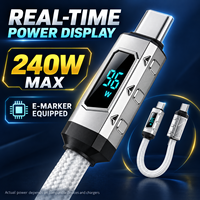 Câble USB-C vers USB-C 1,5 m 240 W avec affichage numérique, E-Marker, tressé en nylon, pour accessoires d'ordinateur portable, vente en gros