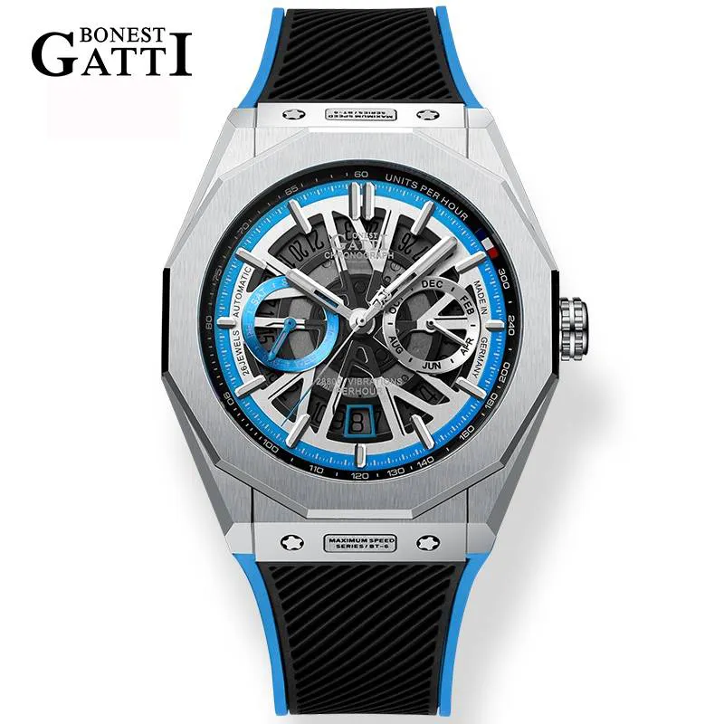 Bonest Gattil New Silicone Strap Hallow Out Skeleton Wrist Mechanical Automatic Watches For Men