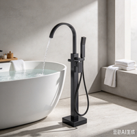 Meilleures ventes : Ensemble de douche et mitigeur de baignoire en laiton doré brossé, monocommande, avec cascade douce, pour salle de bain d'appartement, sur pied