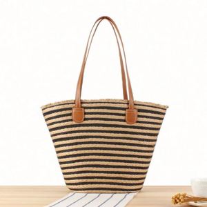 Wholesale Seaside <b>Beach</b> Vacation Women <b>Large</b> Capacity Paper Woven <b>Bag</b> Striped Shoulder <b>Bag</b> - Product Image 3
