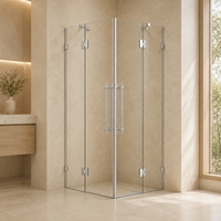 Cabine de douche carrée sans cadre 800x800mm avec portes de douche en verre trempé transparent de 8mm, entrée d'angle à double charnière