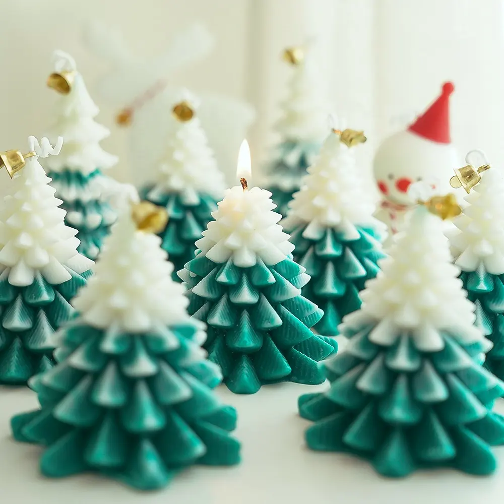 Velas de aromaterapia con fragancia de cera de soja para decoración navideña personalizada con forma de árbol de Navidad al por mayor