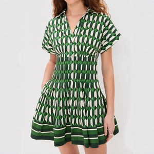 Europa y Estados Unidos, Nueva Colección 2025, Blusa de Alta Gama con Estampado Geométrico, Cintura Plizada, Cuello en V, Botones, Corta, Talla S - Product Image 2