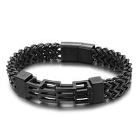 Produit en stock 225mm Bracelet gothique en acier inoxydable à chevrons et chaîne cubaine avec runes anciennes