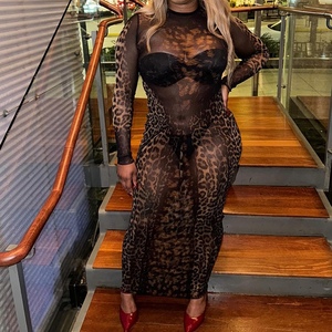 เดรสแขนยาวพิมพ์ลายเสือดาวผ้าตาข่ายเซ็กซี่แนวย้อนยุคแฟชั่นใหม่ - Product Image 3