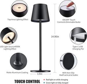 Lampe de table sans fil rechargeable en gros, portable, fonctionnant sur batterie 1200-5000mAh, avec gradation progressive 3 couleurs - Product Image 4