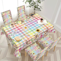 Sarung Kursi Makan Kongyu Home Textiles Bahan Spandex Elastis Motif Kelinci Paskah dan Kotak-kotak, Universal Fit, Grosir