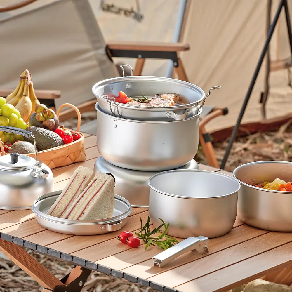 Taşınabilir açık kamp piknik sofra kaliteli kamp pişirme seti tencere açık pişirme seti