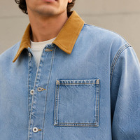 Veste de travail vintage OEM 100 % coton sergé pour homme, style français, avec poches, boutons, respirante, grande taille, pour l'automne