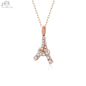 Neue Werbepopularität handgefertigter feiner Schmuck 18k Massivrose Gold weißer Diamant Brief Anhänger Halskette für Damen