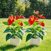 Koridor bunga buatan balkon Hotel dekorasi ruang konferensi ornamen Anthurium merah ruang tamu kantor tanaman hijau