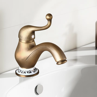 Robinet mélangeur vintage monotrou pour lavabo, style européen, en cuivre, eau froide et chaude, à poser sur comptoir, avec cartouche céramique