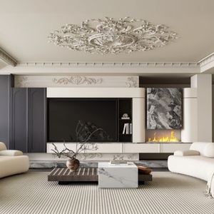 <span class=keywords><strong>Meuble</strong></span> <span class=keywords><strong>TV</strong></span> sculpté de luxe français avec cheminée, unité <span class=keywords><strong>TV</strong></span> intégrée sur mesure pour salon en finition blanc et <span class=keywords><strong>gris</strong></span> foncé - Product Image 4