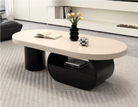 Table basse en roche frittée pour salon, idéale pour petit appartement, style luxe léger, moderne et simple, ovale